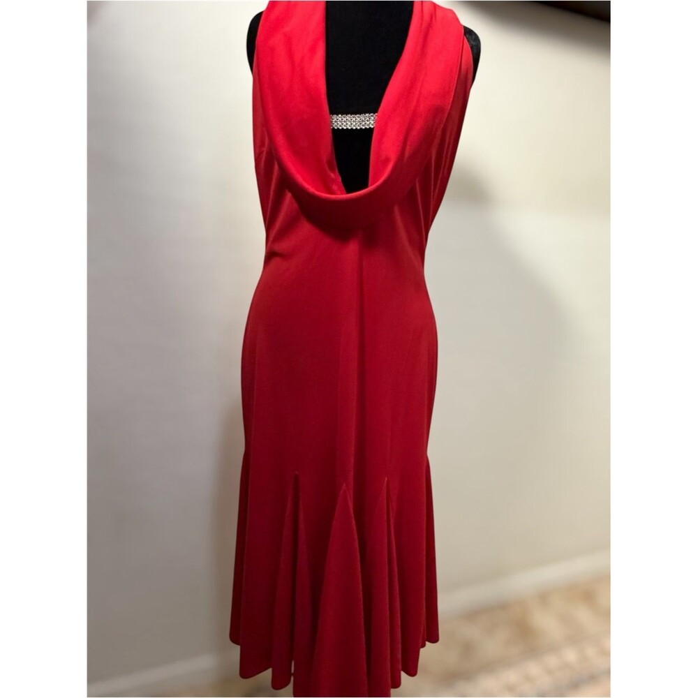 Vintage Y2K Betsy & Adam Red Cowl Neck Evening Gown Prom Dress Pleated Skirt Sz